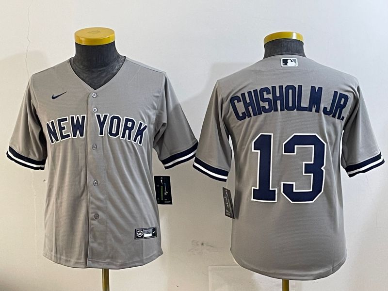 Youth New York Yankees 13 Chisholm jr Grey Game 2025 Nike MLB Jersey style 1